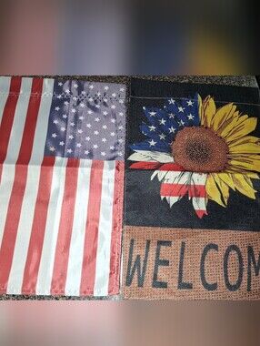 Sunflower & American Flag Welcome Garden Flags- Red, White, Blue, Yellow